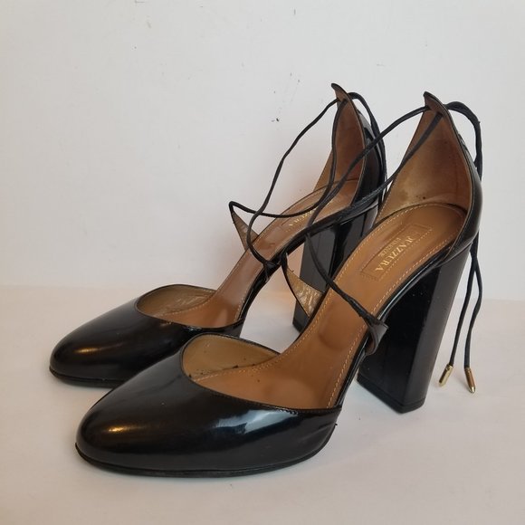 Aquazzura Shoes - Aquazzura Karlie 105 Black Patent Lace Tie Pumps
